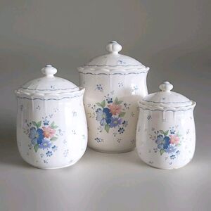 Vintage Cottagecore Floral Ceramic Kitchen Canisters Set of 3 Japan Provincial